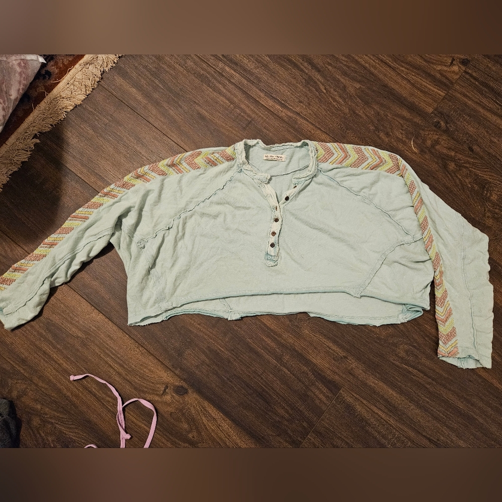 We The Free Light Blue Long Sleeve Cropped Top